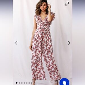 Floral Ruffle Jumpsuit in Red and White